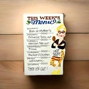 As Is VTG Boston Warehouse Trading This Weeks Menu Meramic Board Trivet 6×8.5"